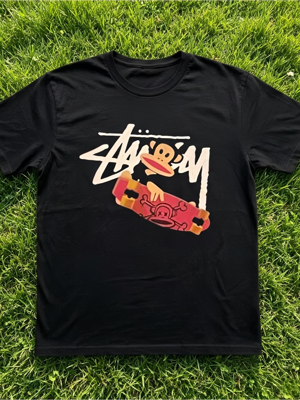 Stussy Julius skateboard pattern black unisex T-shirt.